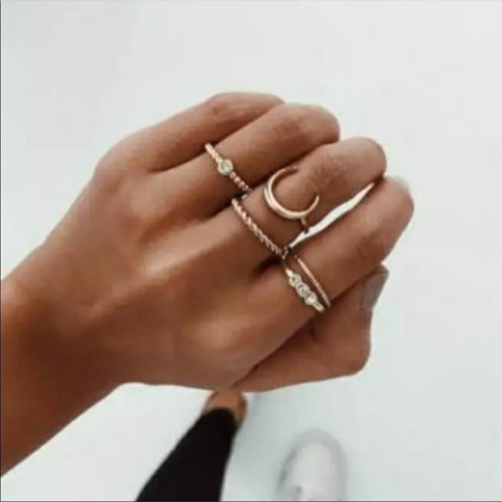 Moon rhinestone midi ring set